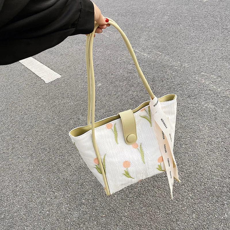 Print Large Shoulder Bag Soft Cloth Fabric Handbag for Women