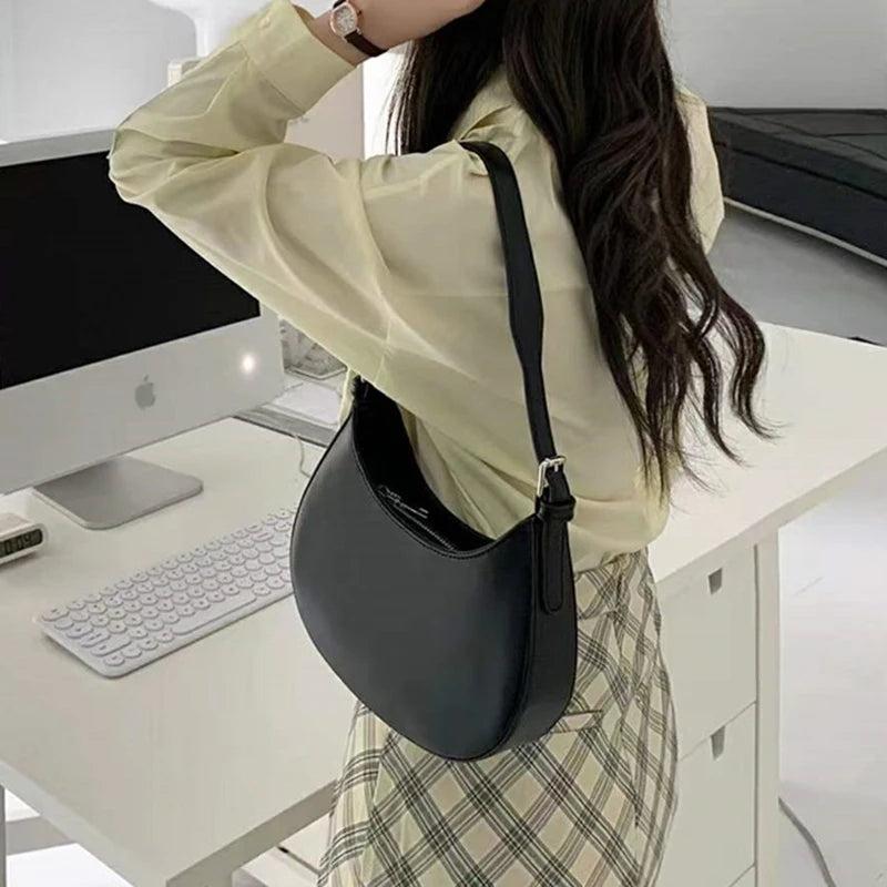 Women's Half-moon Underarm Bag Casual Shoulder Crossbody Solid Handbags