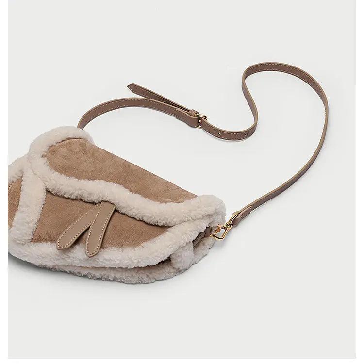 Winter Lamb Saddle Shoulder Bag Women Crossbody Bags