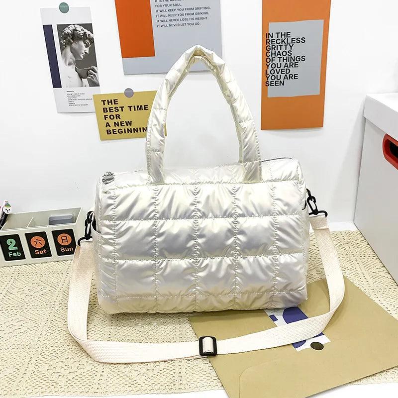Winter Quilted Crossbody Bag for Women Nylon Shopper