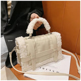 Quilted Lambswool Shoulder Bag Crossbody Messenger Purse