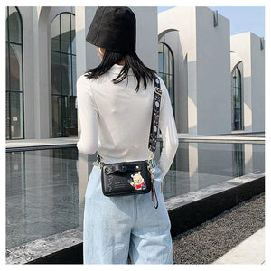 Bear Print Crossbody Bag Cartoon Design Small Square Purse for Women