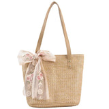 Woven Rattan Bag Lace Bow Straw Handbag