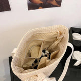 Woven Rattan Bag Lace Bow Straw Handbag