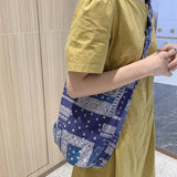 Women Shoulder Bag Casual Crossbody Bag Cotton Fabric Print Handbag