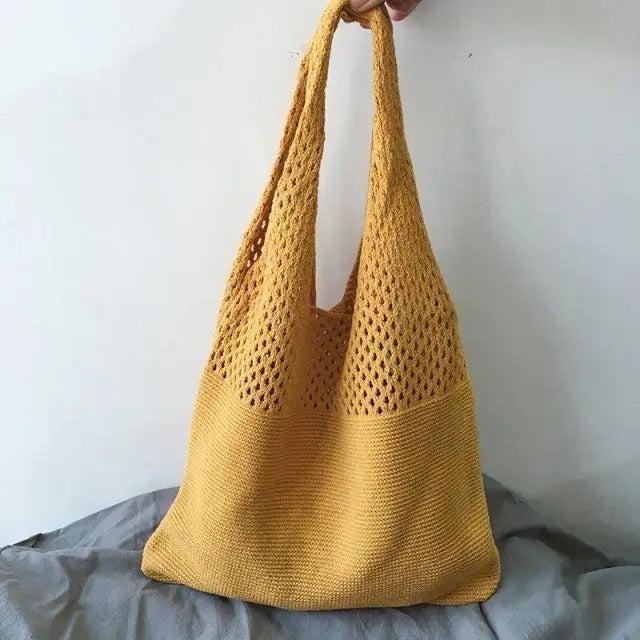 Spring Autum Crochet Handbag For Women Knitted Braid Hollow