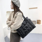 Nylon Shoulder Bags for Women Down Feather Tote Bag Plaid Quilted Handbag