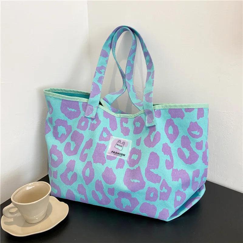 Leopard Women Handbags Large Capacity Totes Bags Canvas Top Handle Bag
