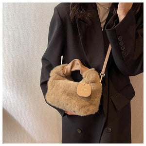 One Shoulder Plush Fabric French Stick Bag Girl
