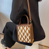 Triangle Pattern Small Tote Leather Shoulder Bag for Women
