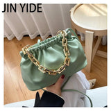 Pleated Shoulder Bag with Clutch Chains and Dumpling Clip