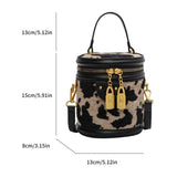 Leopard PU Leather Crossbody Mini Bag for Women Zipper Round Bucket Handbag