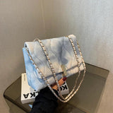 Embroidery Pu Leather Ladies Handbags Chain Strap Flap Crossbody Bags