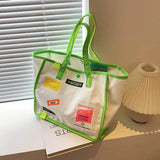 Canvas Letter Tote Bag Striped Shoulder Bag Women Handbag