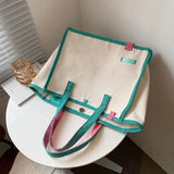 Canvas Letter Tote Bag Striped Shoulder Bag Women Handbag