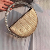 Red Rhinestone Circular Handle Evening Bag Diamonds Round Clutch Purse