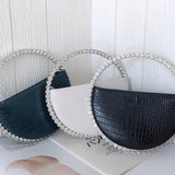 Red Rhinestone Circular Handle Evening Bag Diamonds Round Clutch Purse