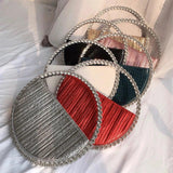 Red Rhinestone Circular Handle Evening Bag Diamonds Round Clutch Purse