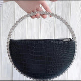 Red Rhinestone Circular Handle Evening Bag Diamonds Round Clutch Purse