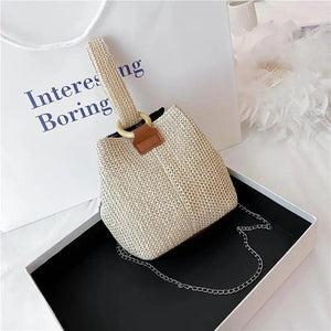 Straw Bucket Bag Beach Handbag Girl Shoulder Bag