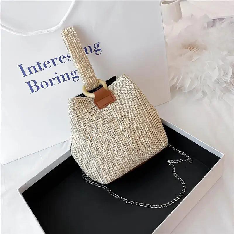 Straw Bucket Bag Beach Handbag Girl Shoulder Bag