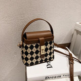 Geestock Lattice Women's Shoulder Bag Leopard Crossbody Bucket Handbag