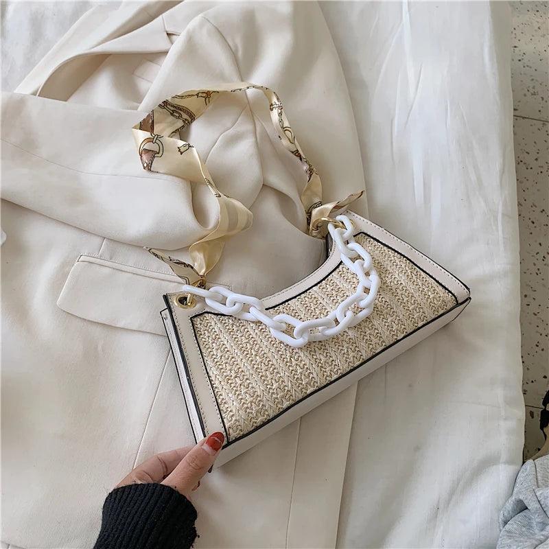 Summer Straw Bags Scarf Crossbody Shoulder Bag Female Handbags