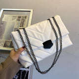 Embroidery Thread PU Leather Crossbody Bag with Chain Shoulder Strap