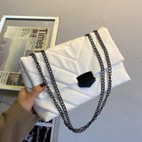 Embroidery Thread PU Leather Crossbody Bag with Chain Shoulder Strap