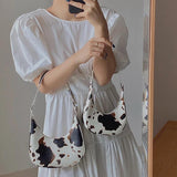 Mini Cow Print Crescent Shoulder Bag with Chain Strap