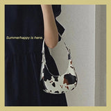 Mini Cow Print Crescent Shoulder Bag with Chain Strap