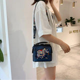 Vintage Elephant Embroidery Bag Wide Butterfly Belt Crossbody Tote Handbag