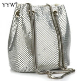 Evening Party Clutch Bucket Bags Long Chain Shoulder Bag Sliver Purse