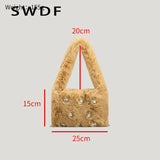 Faux Fur Women Shoulder Bag Plush Handbag Candy Shopper Purse