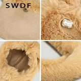 Faux Fur Women Shoulder Bag Plush Handbag Candy Shopper Purse