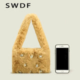 Faux Fur Women Shoulder Bag Plush Handbag Candy Shopper Purse
