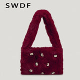 Faux Fur Women Shoulder Bag Plush Handbag Candy Shopper Purse