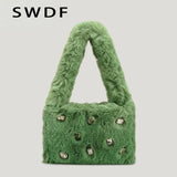 Faux Fur Women Shoulder Bag Plush Handbag Candy Shopper Purse