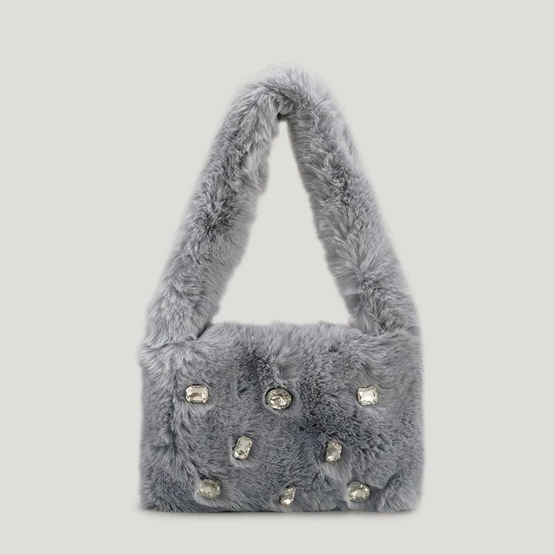 Faux Fur Women Shoulder Bag Plush Handbag Candy Shopper Purse