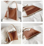 Soft PU Leather Shoulder Bag Stripe Crossbody Big Totes Handbag Purse
