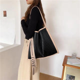 Soft PU Leather Shoulder Bag Stripe Crossbody Big Totes Handbag Purse