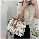 Spring Autum Large Flowers Tote Bag High-Quality Fabric Women's Handbag