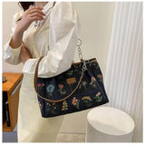Spring Autum Large Flowers Tote Bag High-Quality Fabric Women's Handbag