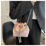 Rhinestone Bucket Bag for Women Diamonds Shoulder Purse Lady Crossbody
