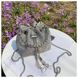 Rhinestone Bucket Bag for Women Diamonds Shoulder Purse Lady Crossbody