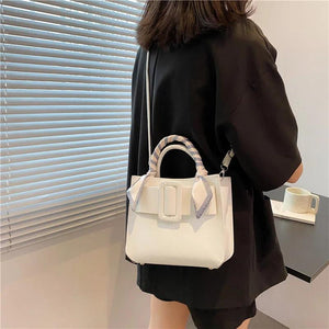 PU Wide Buckle Ladies Shoulder Bag with Silk Scarf