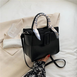 PU Wide Buckle Ladies Shoulder Bag with Silk Scarf