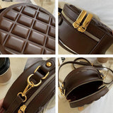 Checkered Round Hand Bags for Women Shoulder Ladies PU Leather Purses