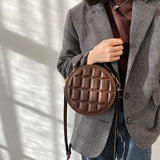 Checkered Round Hand Bags for Women Shoulder Ladies PU Leather Purses