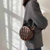 Checkered Round Hand Bags for Women Shoulder Ladies PU Leather Purses